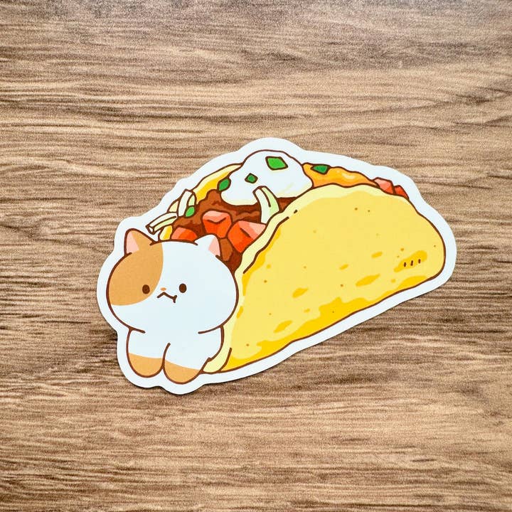 Meowashi Studio - Venta al por mayor Pegatina - Pegatina de vinilo impermeable Taco Cat1