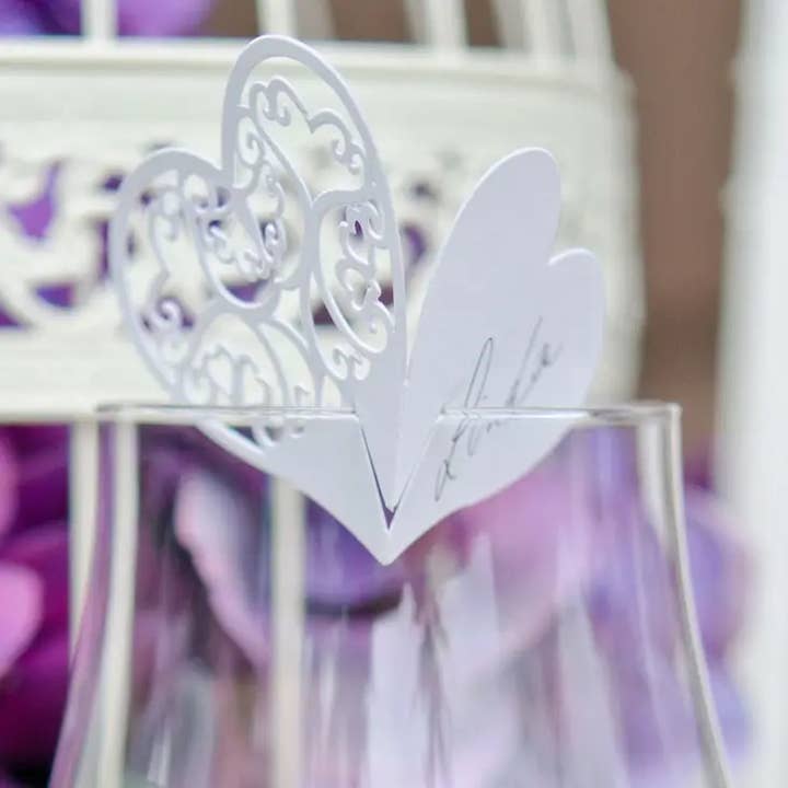 Laser Cut Paper Drink Marker - Double Hearts - Pack of 12 for wholesale by Weddingstar Inc.