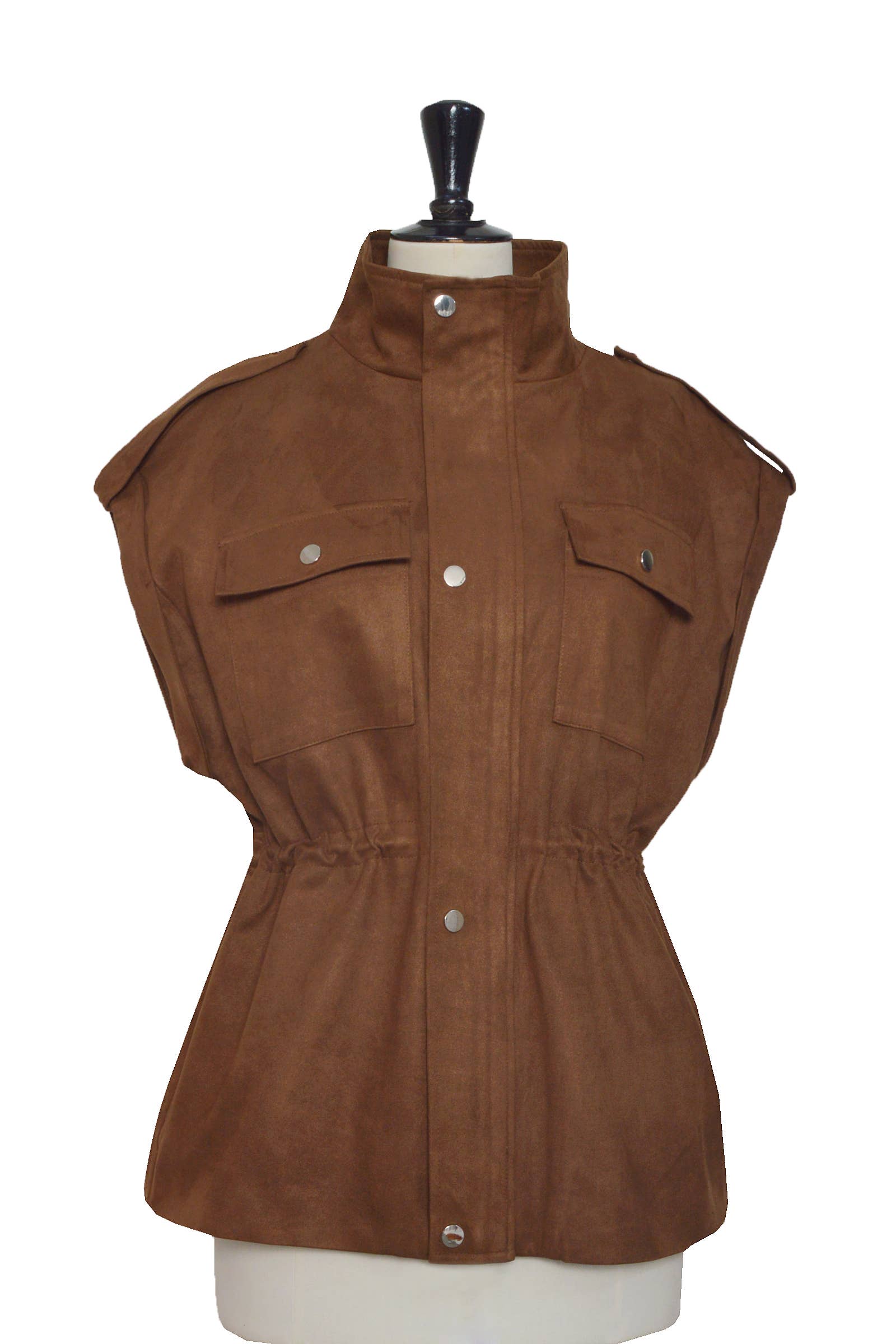 ELLI WHITE – wholesale Väst - Dam – Ärmlös safariväst i mockaimitation5