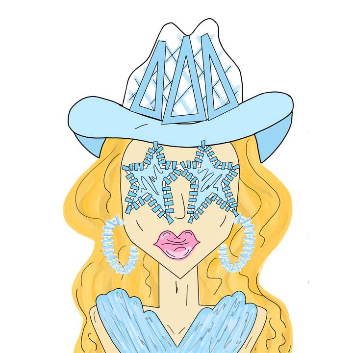 Delta Delta Delta - Cowgirl funky blu - ADESIVO Sorority per la vendita all'ingrosso da parte di Made By Marissa Art