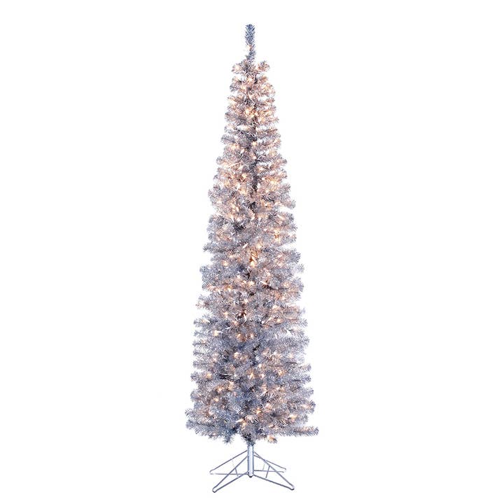 Kurt S. Adler, Inc. - Wholesale Artificial Christmas Tree - 7'PRELIT SLV TINSEL SLM WINCHSTR TREE