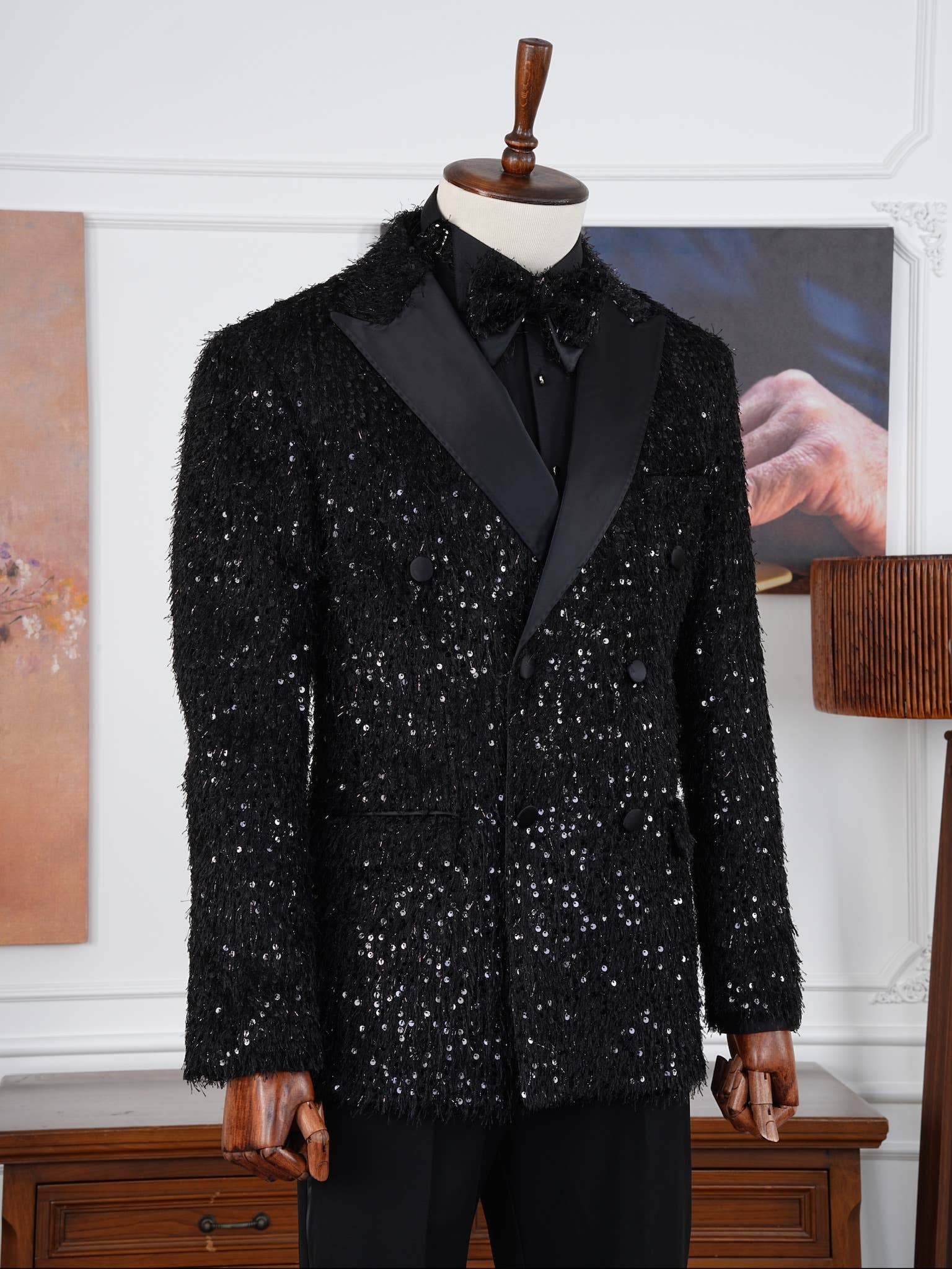 parez suits – Smoking - Homem por atacado – O Smoking de Veludo Preto com Lantejoulas da Edição Limitada de Luxo Noire5