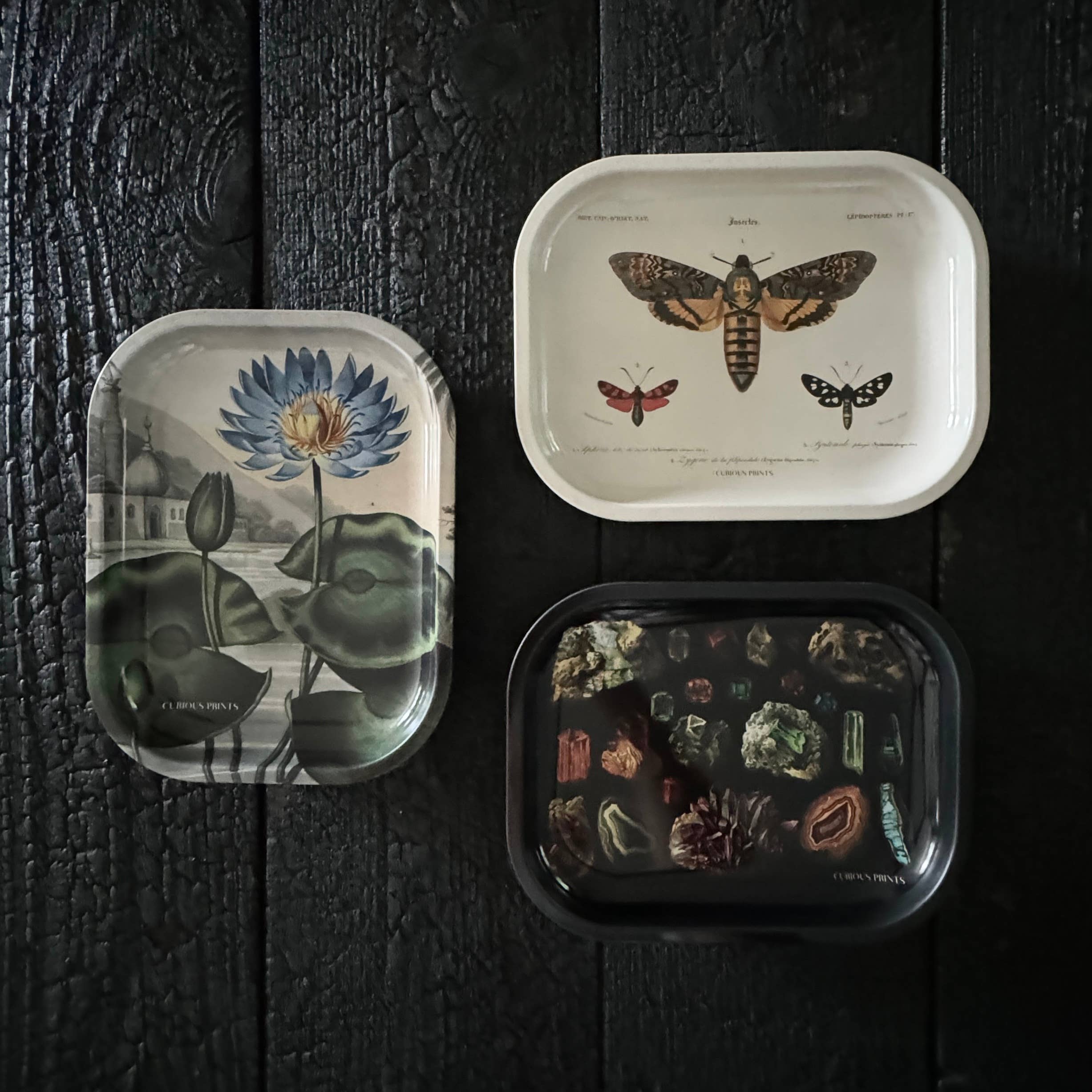 Curious Prints - Wholesale Jewelry Dish - Small Metal Blue Lotus Water Lily Trinket Tray 2