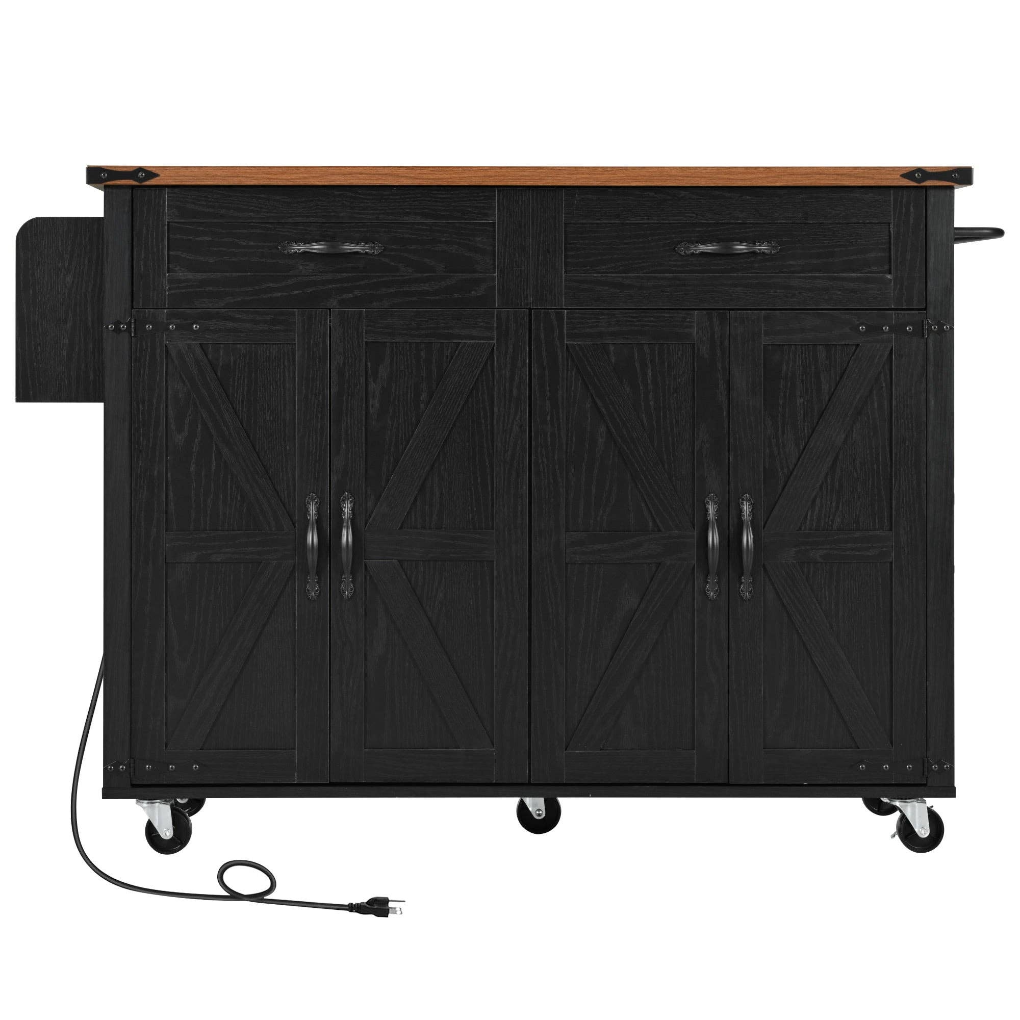 Orange County Decor - Wholesale Kitchen Storage/Organizer - K&K 53.5''Farmhouse Kitchen Island With Power Outlet, Kitchen Storage Island With Drop Leaf, Spice Rack And Drawer, Rolling Kitchen Cart On Wheels, For Home, Kitchen And Dining Room, Black Black21