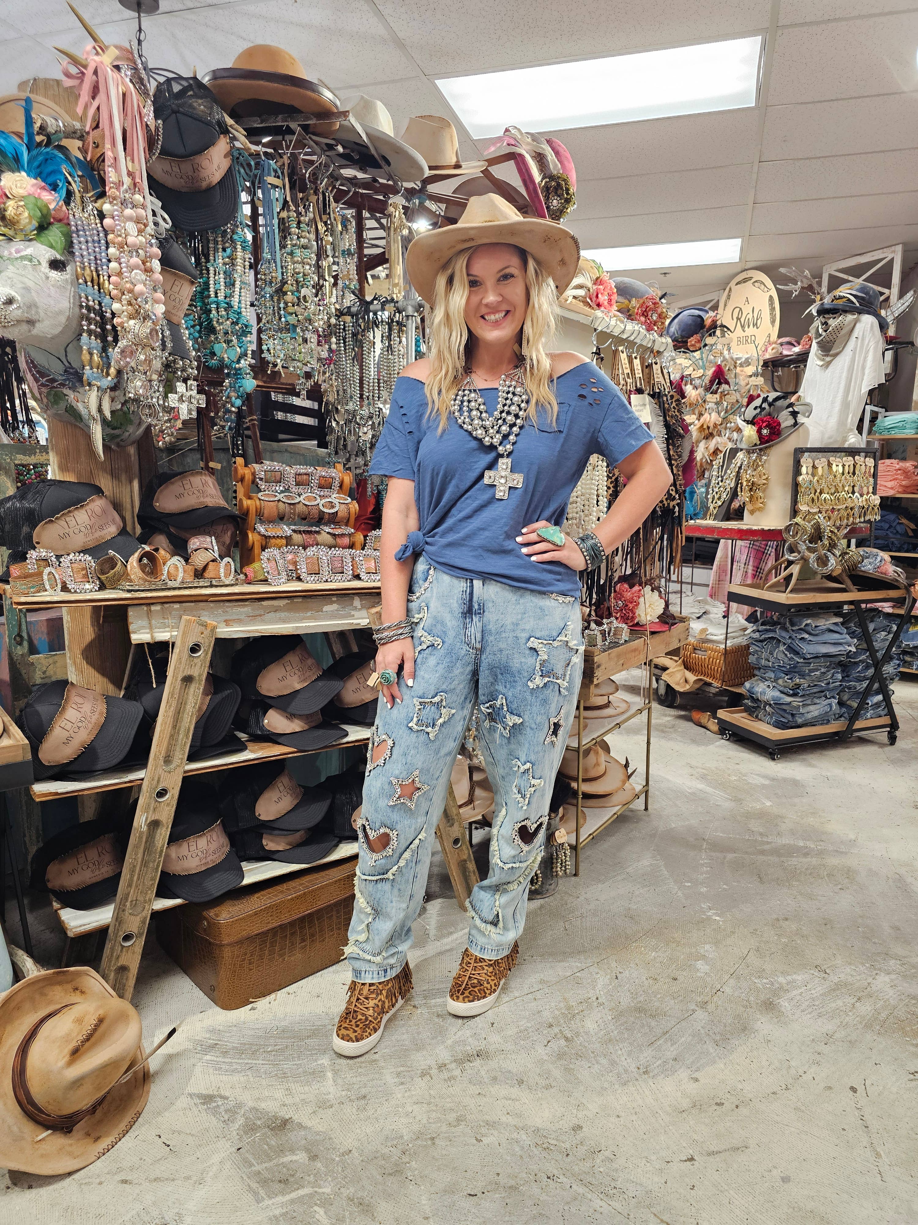 A Rare Bird Shop - Wholesale Shirt - Women's - Navy Rip Tattered Shirt1