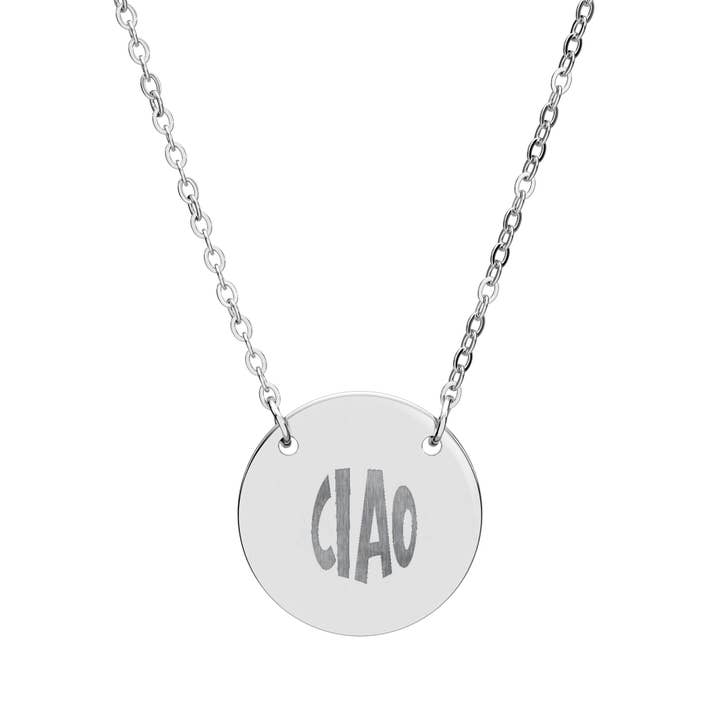 MARA Style - Wholesale Pendant/Charm Necklace - Engraved Circle Necklace - 'Ciao' Statement Jewelry4