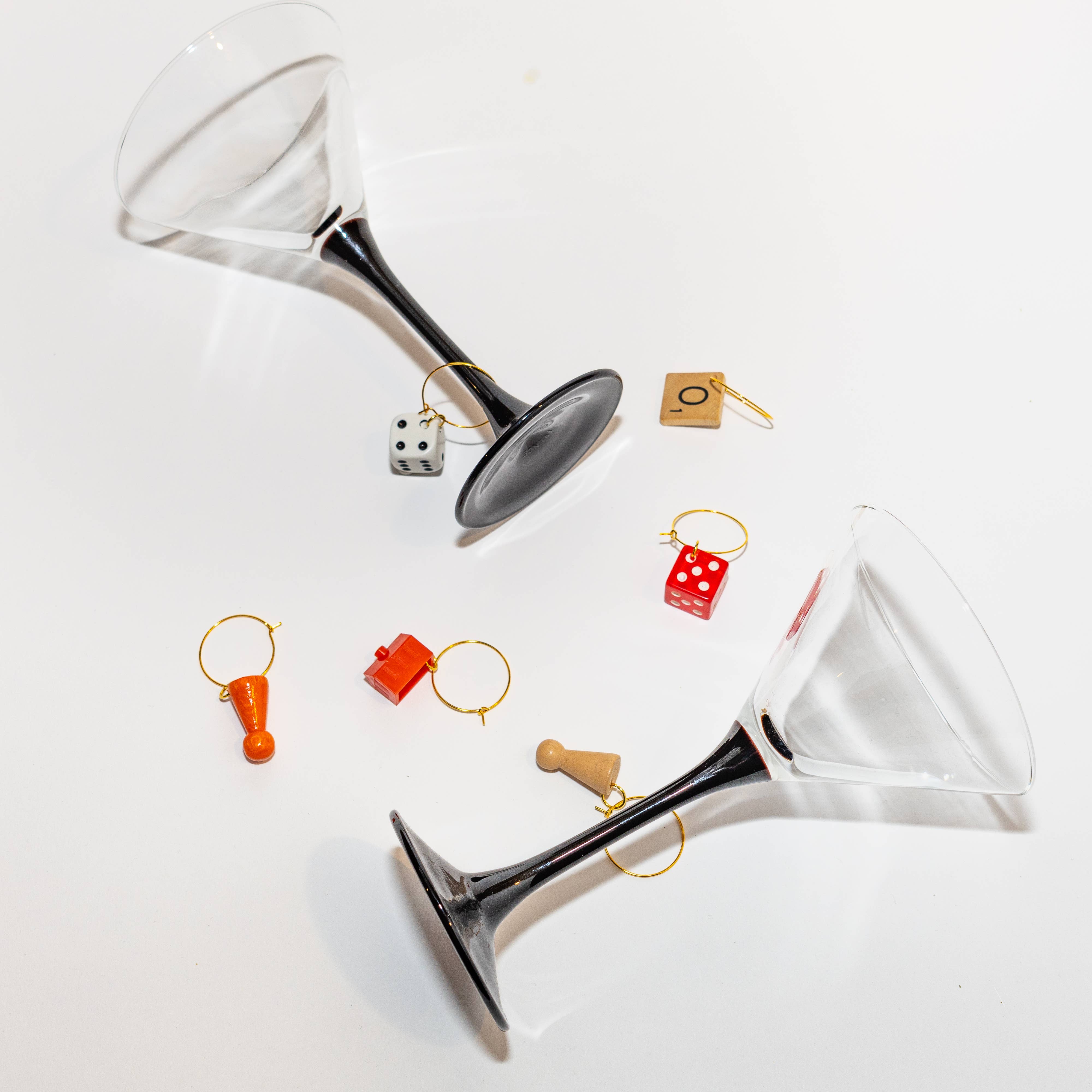 The Mustache Cat Made - Wholesale Wine/cocktail glass markers - Vintage Game Piece Drink Markers/Wine Glass Charms