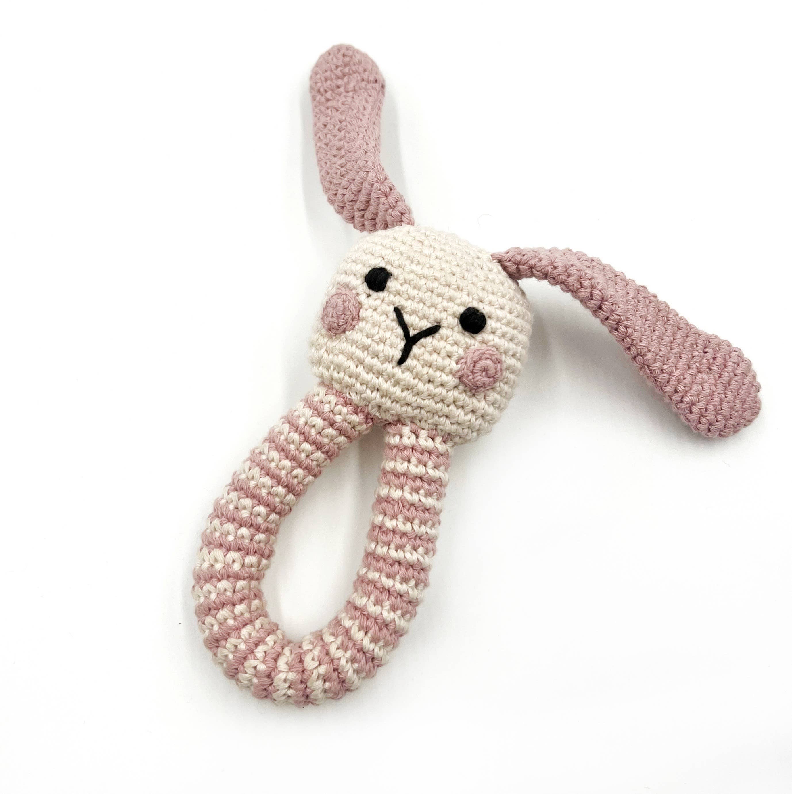 Pebblechild - Wholesale Handheld Rattle - Baby - Crochet Baby Ring Bunny rattle dusky pink0