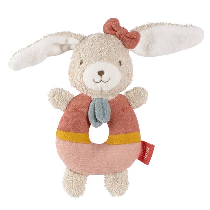 Fehn - Venta al por mayor Peluche - Niños y bebés - Fehnnatur para sujetar anillos con forma de conejo, juguete para habilidades motoras con sonajero