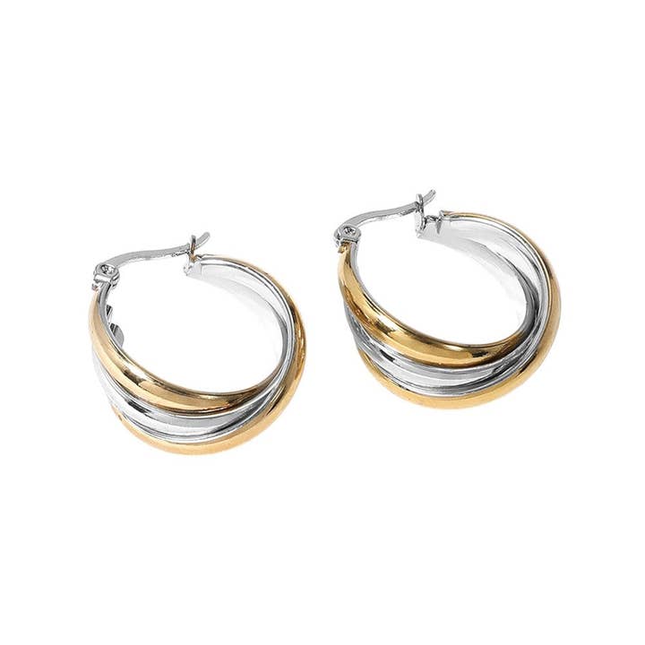 Madeline Love - Venta al por mayor Pendientes de aro - Pendientes de aro con cierre de pasador retorcido de acero inoxidable