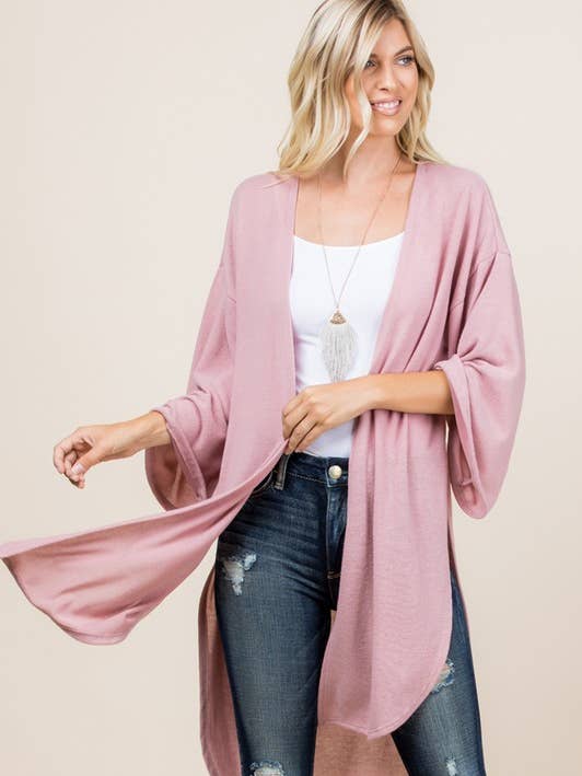 Cardigan long brossé Hacci solide ETK-7776 pour la vente par Emerald Collection