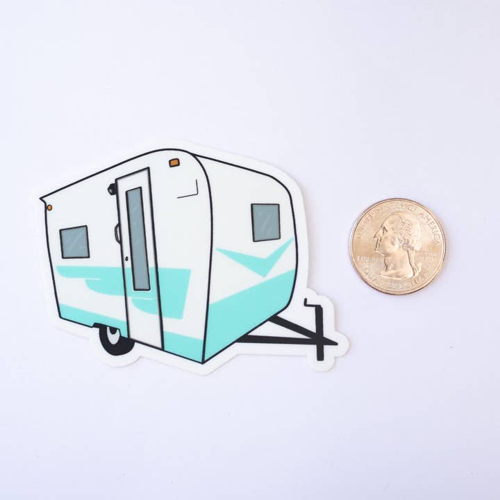 Extremely Retro - Wholesale Sticker - 1960's Blue Cardinal Travel Trailer Sticker/Magnet