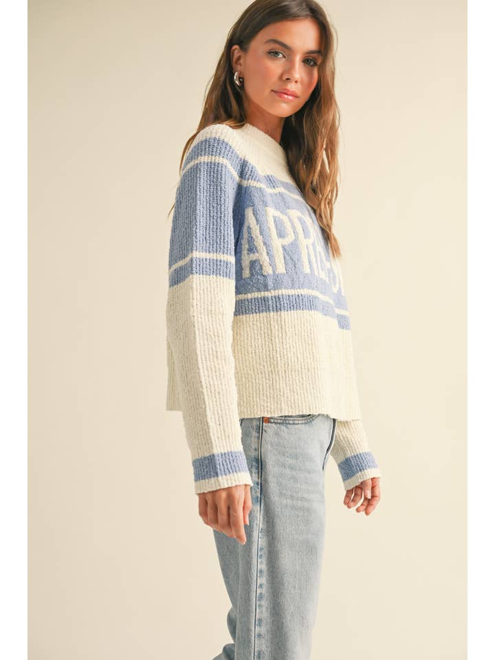 MIOU MUSE - Wholesale Knit Sweater - Women's - T3925 APRES-SKI LETTER FRONT SWEATER TOP