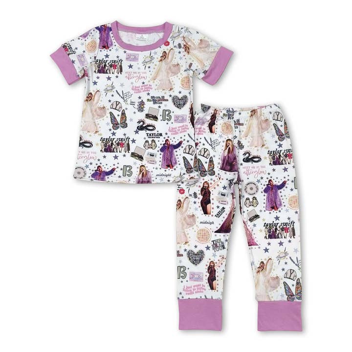 Yawoo Garments - Wholesale Sleepwear Set - Kids - Short sleeves guitar singer girls pajamas