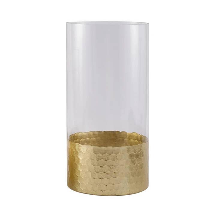 WGV International - Wholesale Vase - WGV Cylinder Glass Vase With Gold Honeycomb Base- 12"H0
