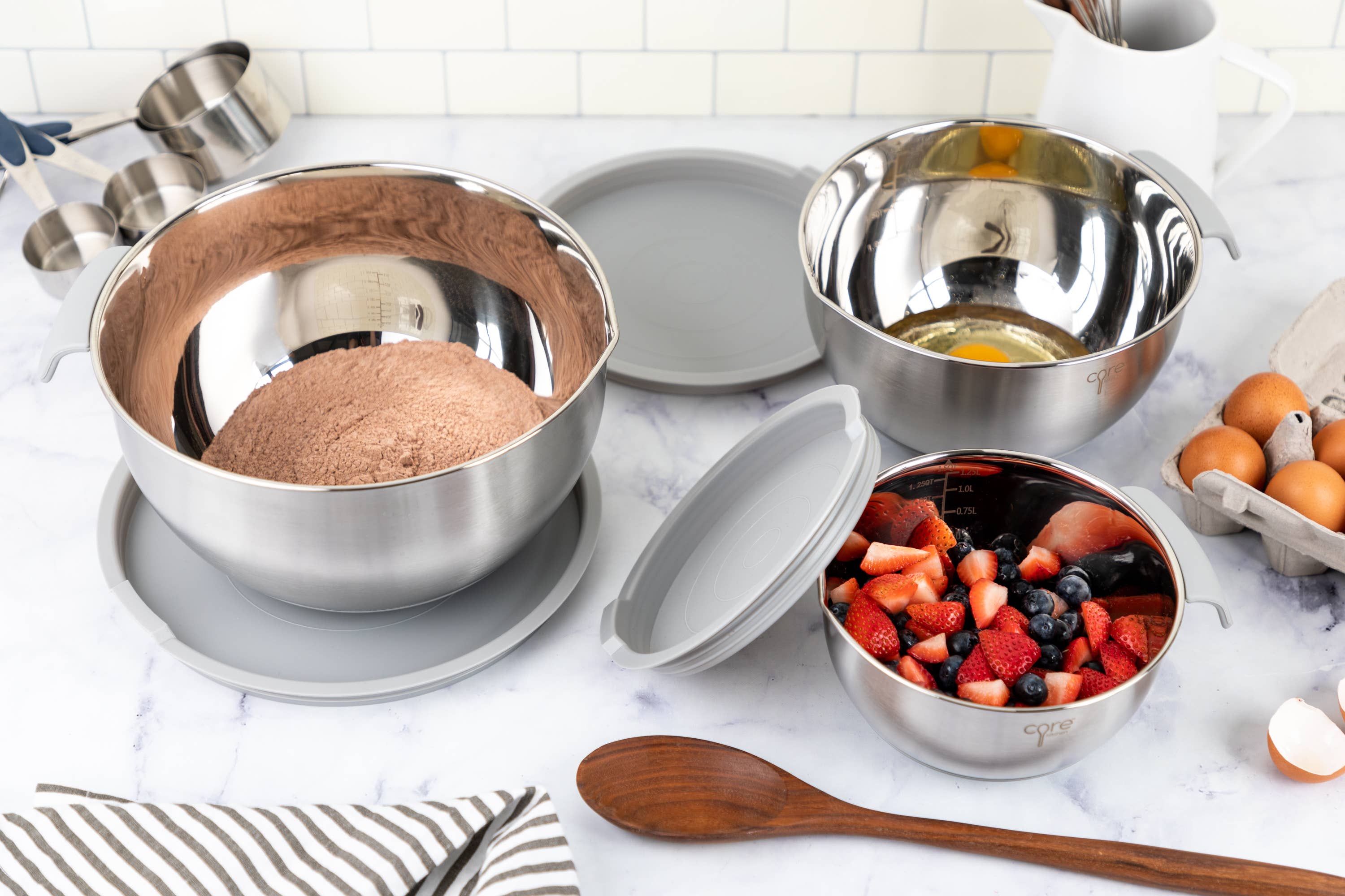 Core Home - Wholesale Mixing Bowl - 6pc Essentials Non-Skid SS Mixing Bowls w/ Lids Set2