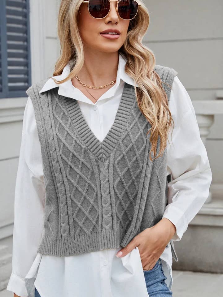 Gilet pull en maille torsadée avec col pour la vente par ClassiQ