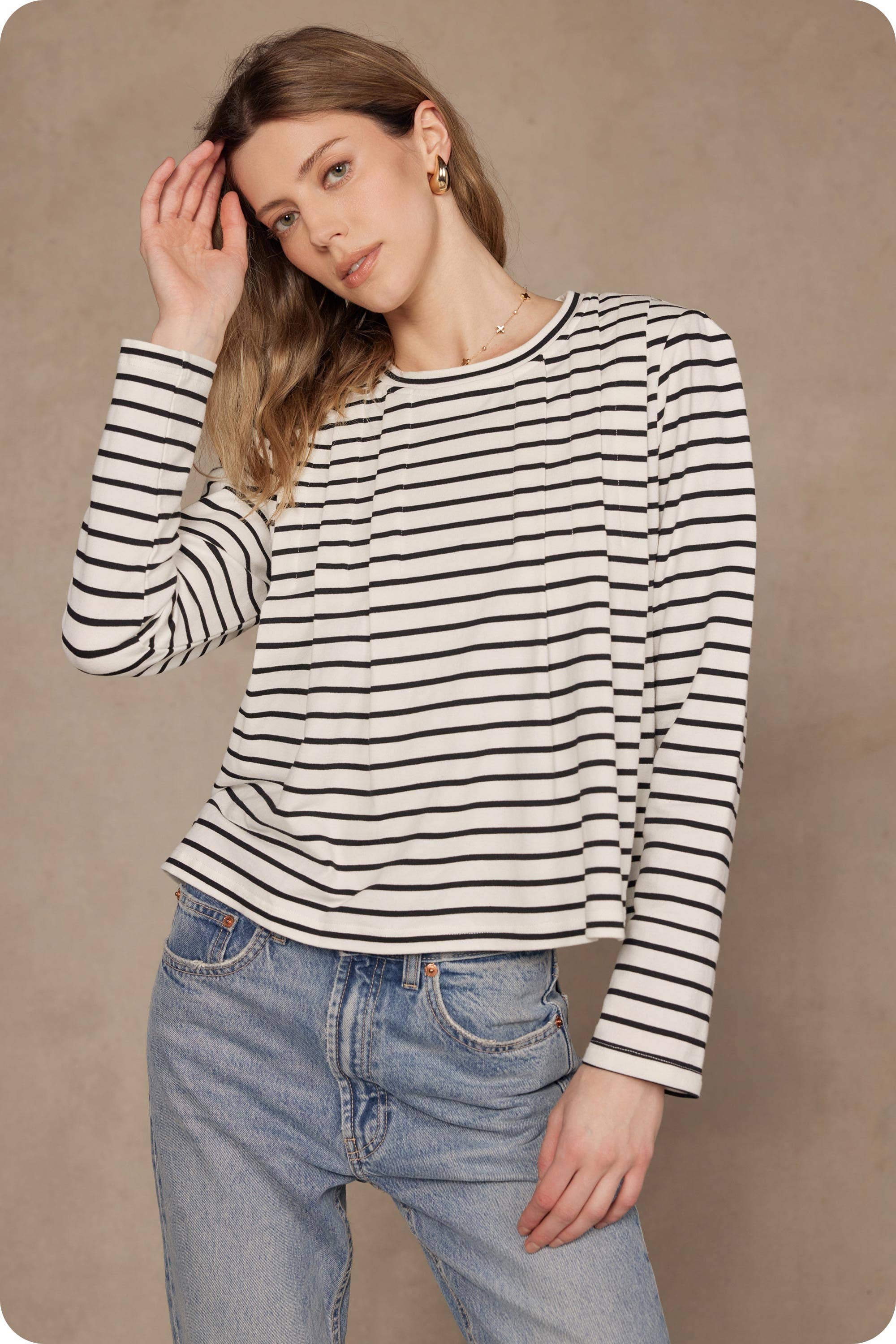 Strut & Bolt - Wholesale Blouse - Women's - Striped Shoulder Pad Knit Tee Top1