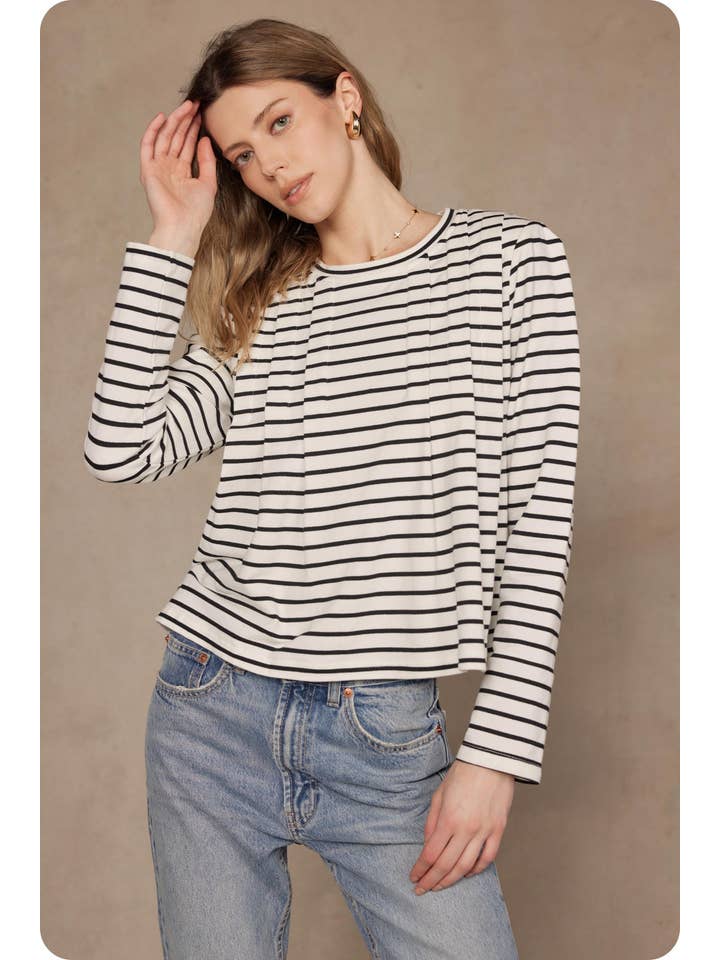 Strut & Bolt – wholesale Blouse – Women’s – Striped Shoulder Pad Knit Tee Top1