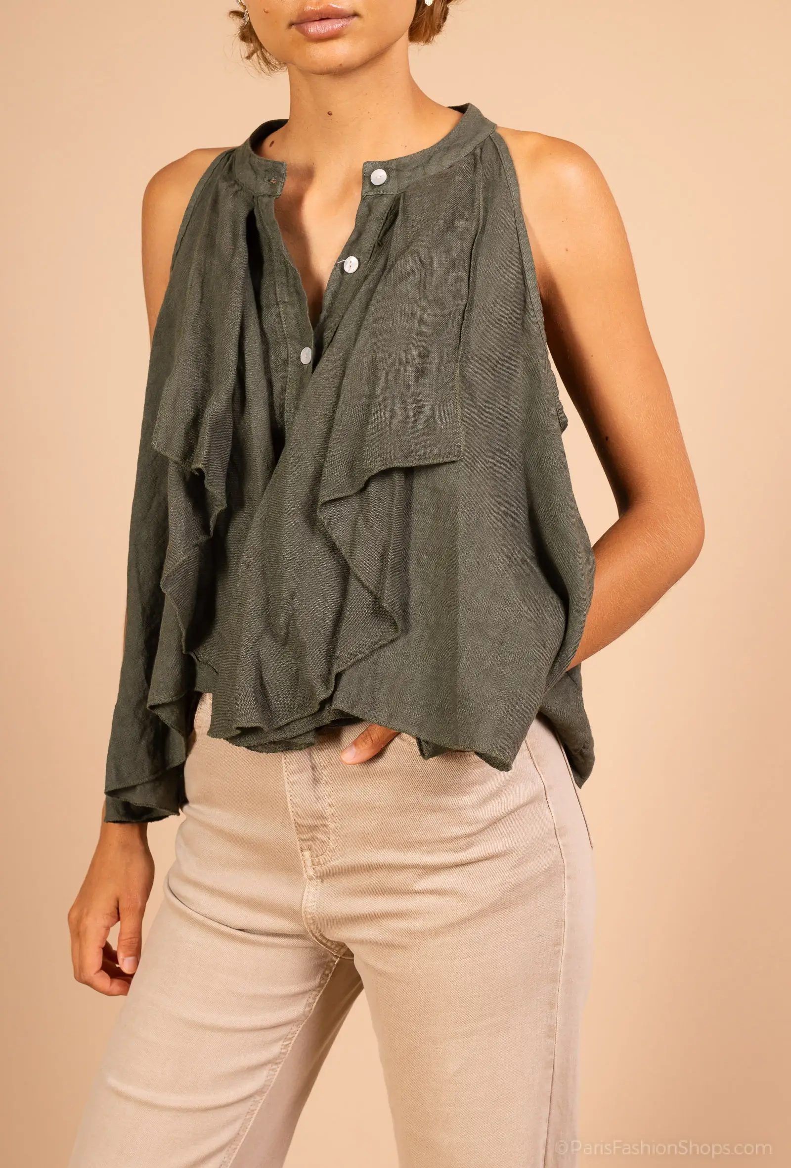 Shyloh - Wholesale Button Down Shirt - Women's - Ruffled linen top 158196