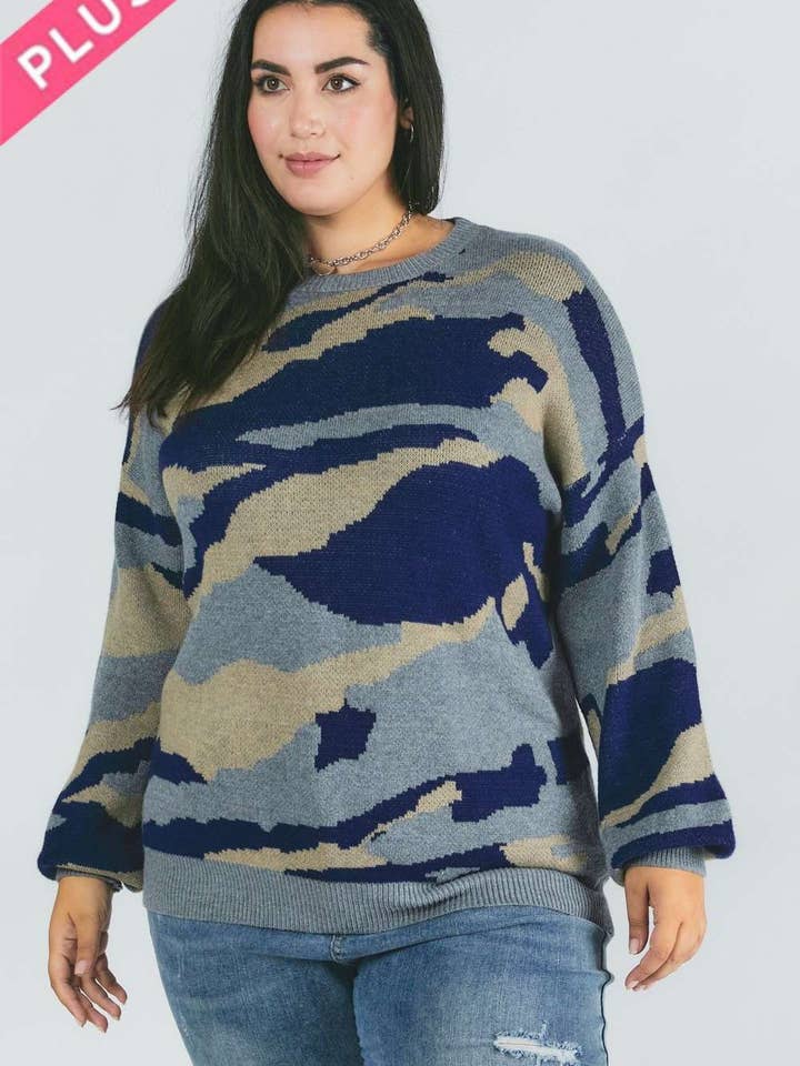 Grigio MAGLIONE IN MAGLIA PLUS PIXEL ARMY CAMOUFLAGE in vendita all'ingrosso su Faire