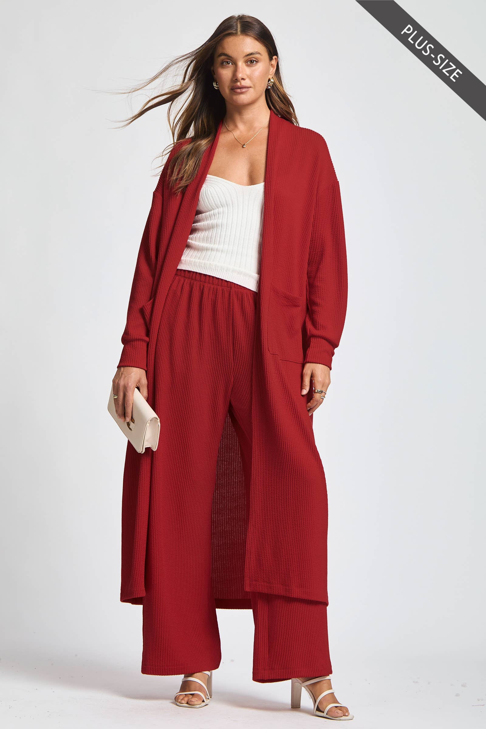 Dear Scarlett - Wholesale Top & Pant Set (NOT Loungewear) - Women's - PLUS SIZE Longline Cardigan + Relaxed Pants 2 Piece Set12