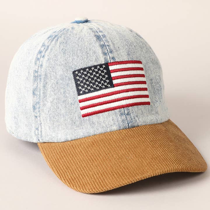 DENIM BLUE Embroidered US Flag Two Tone Baseball Cap for wholesale on Faire
