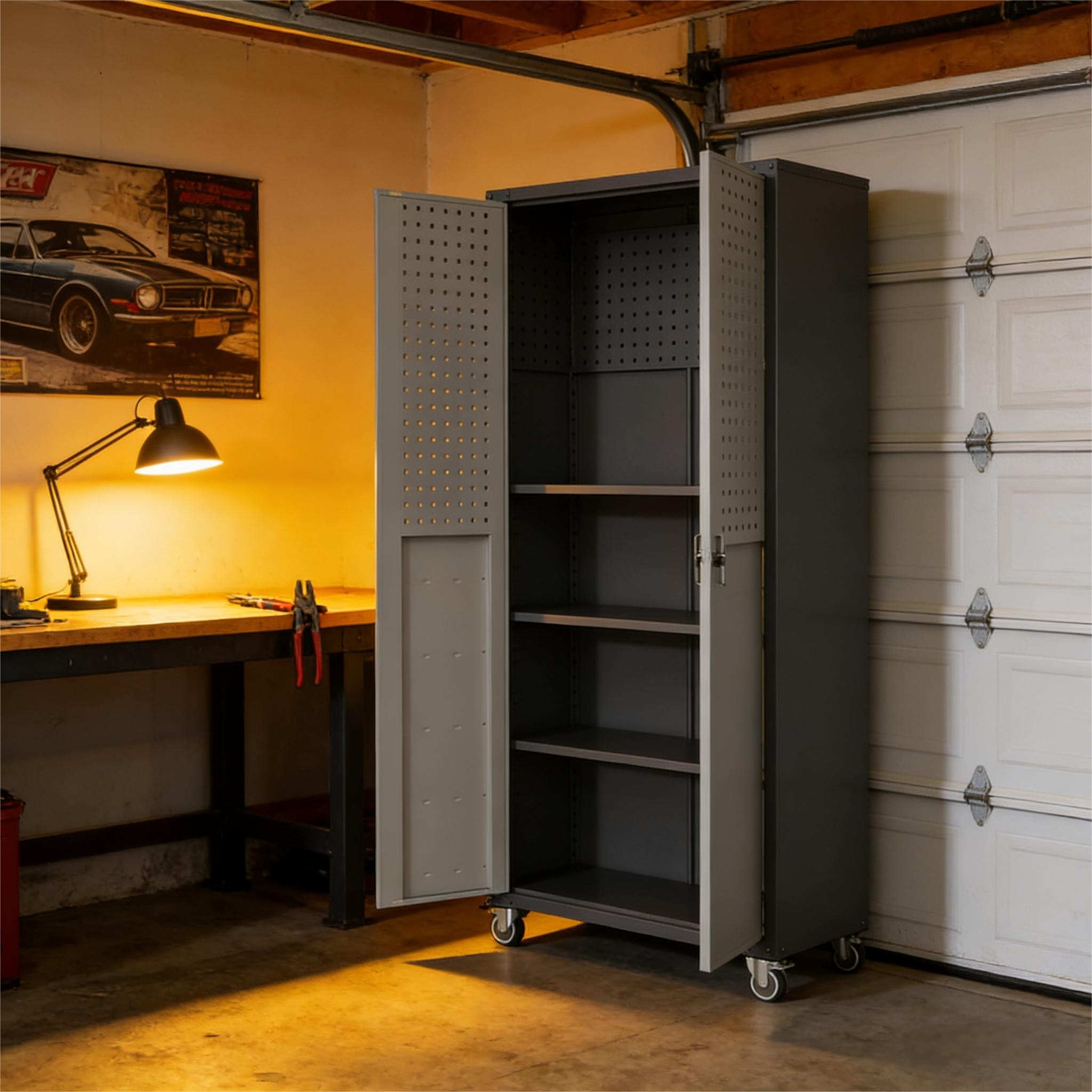 HOMYCASA DESIGN INC - Wholesale Cabinet - 71'H Black Gray Mobile Lockable Metal Garage Storage Cabinet1