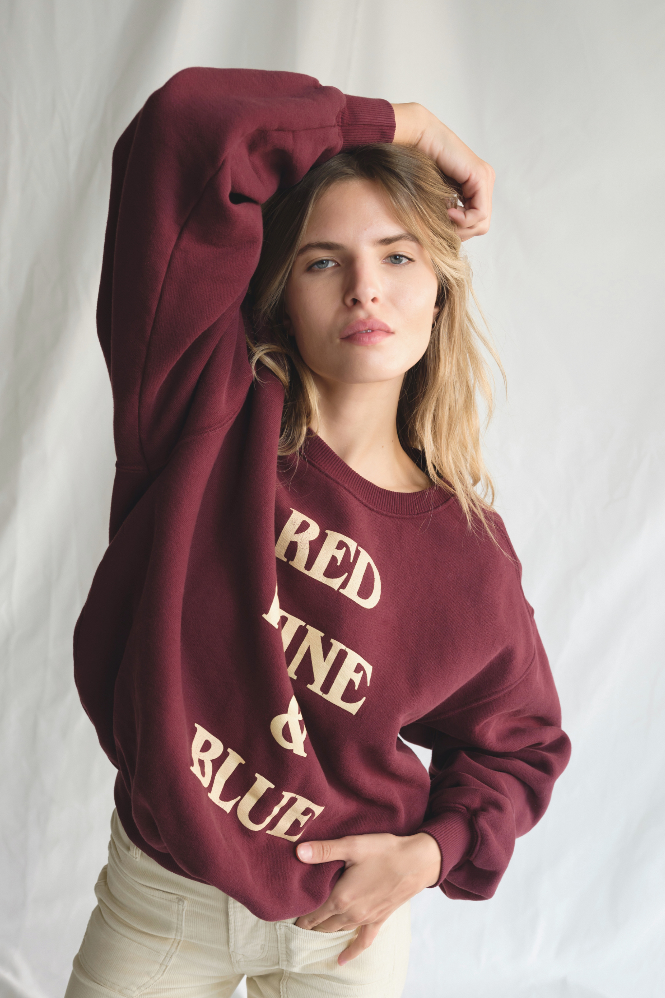 People Of Leisure - Wholesale Graphic Sweatshirt - Women's - Red Wine & Blue Crewneck Pullover1