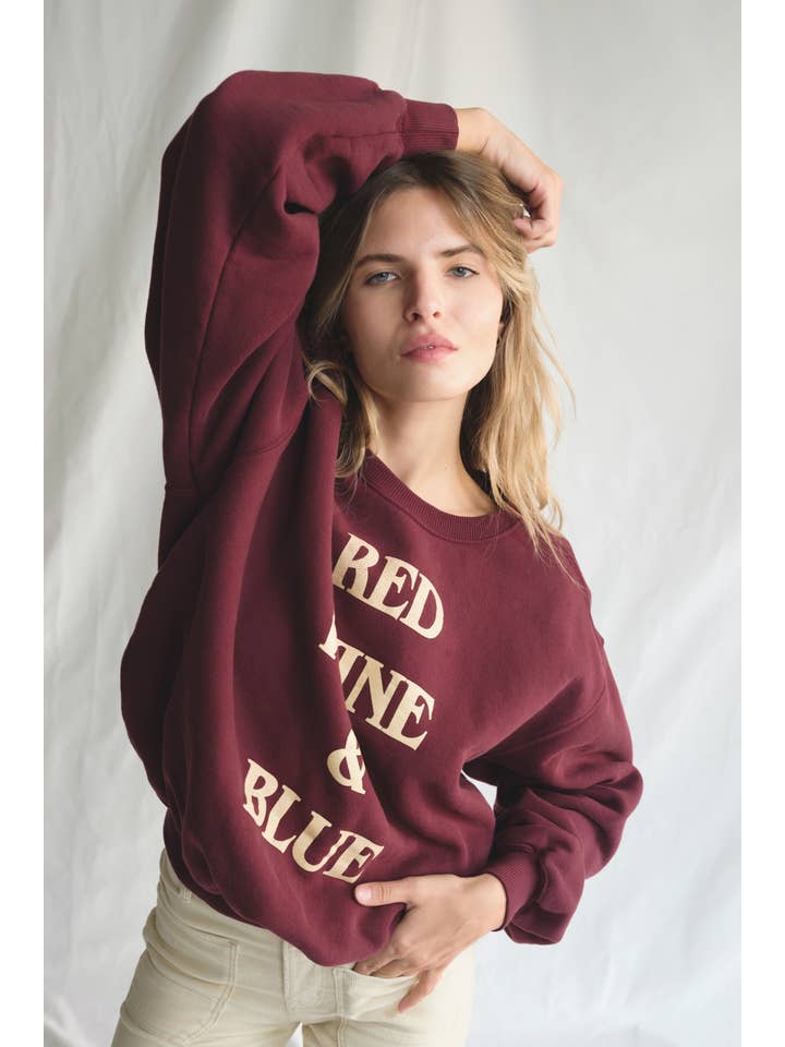 People Of Leisure - Wholesale Graphic Sweatshirt - Women's - Red Wine & Blue Crewneck Pullover1