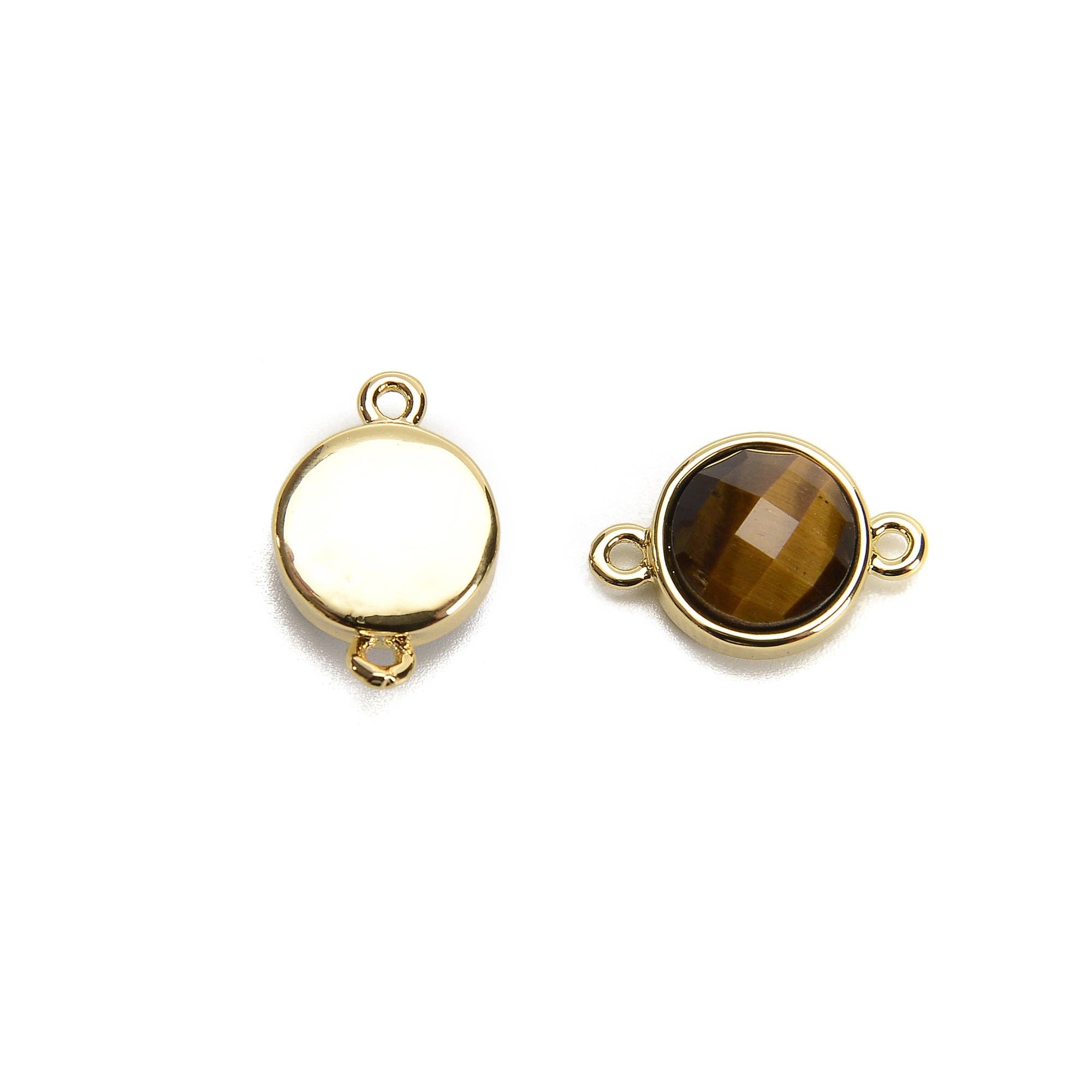 CRCBEADS - Wholesale Individual Charm/Pendant - Gemstone Faceted Round Gold Edge Connector Pendant Charm Size 12x12mm3