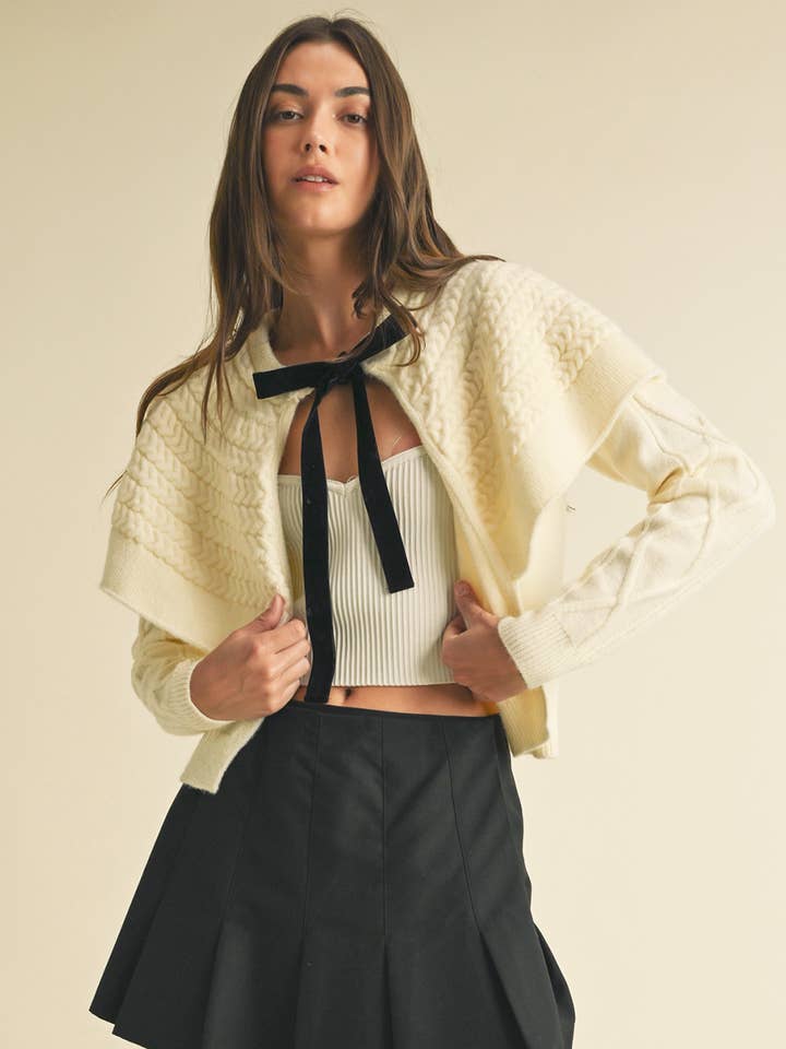 Cape-effect Cable Knit Cardigan for wholesale by Endless Blu