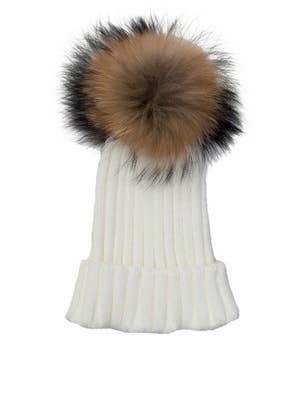 Bonnet à pompon tricoté blanc pour la vente par Woolsy