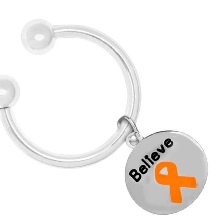 Orange Ribbon Circle Believe Charm Key Chains for wholesale by The Awareness Company
