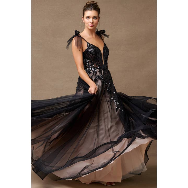 Robe à bretelles nouées en tulle contrasté ligne A pour la vente par Babyfox Apparel