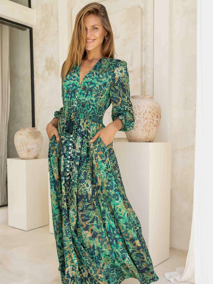 ABITO MAXI EMERALD LEOPARD ST TROPEZ per la vendita all'ingrosso da parte di Sophia Alexia