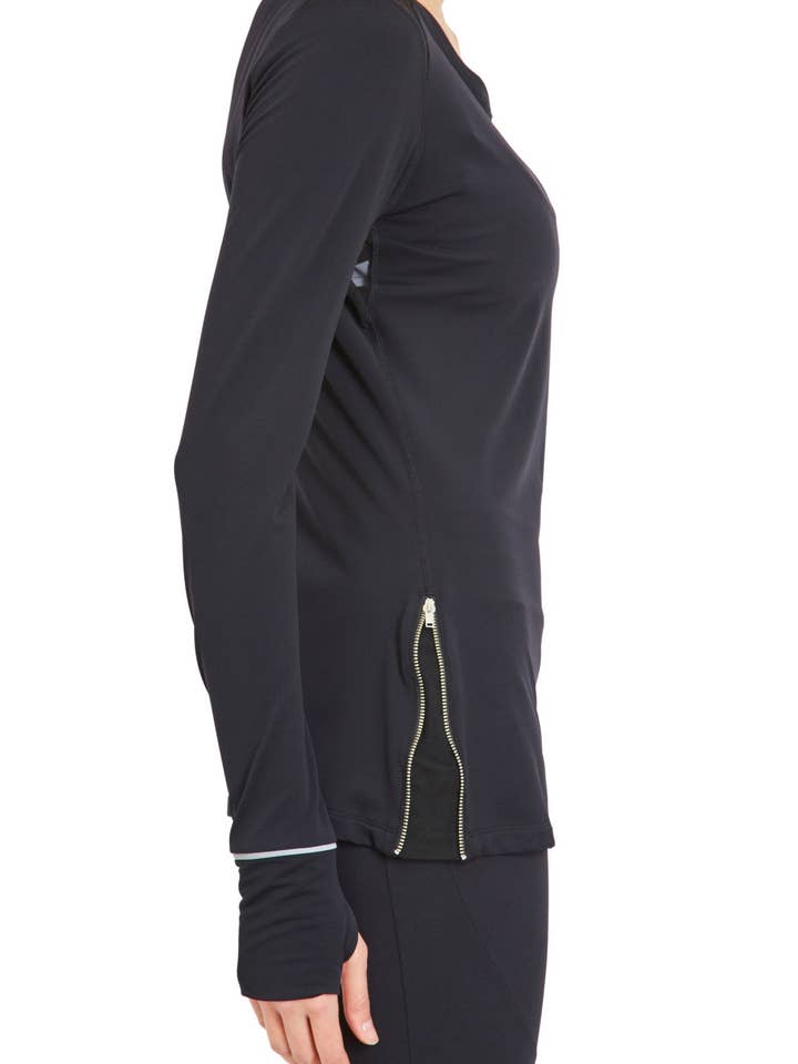 Camiseta de manga comprida fashion - preta por atacado de Boom Boom Athletica