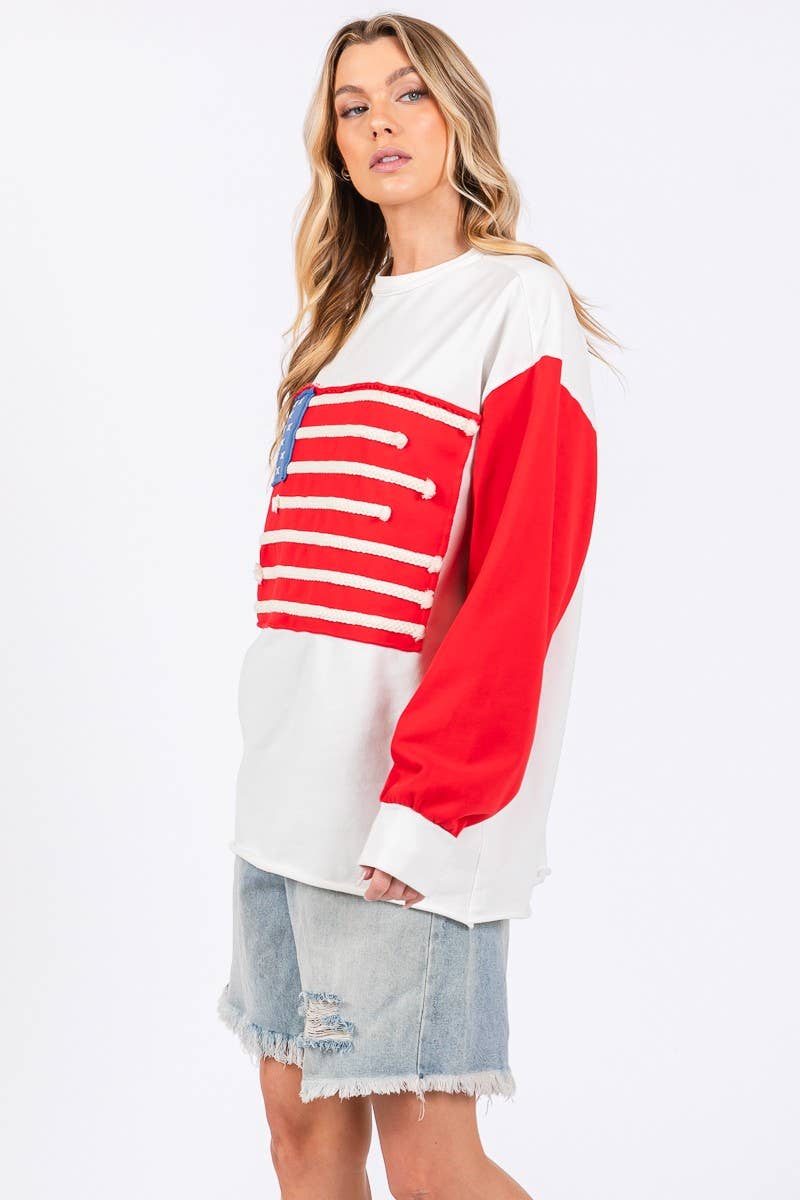 HVID/RØD/BLÅ 4. JULI FRENCH TERRY AMERIKANSK FLAG SWEATSHIRT for engroshandel på Faire11