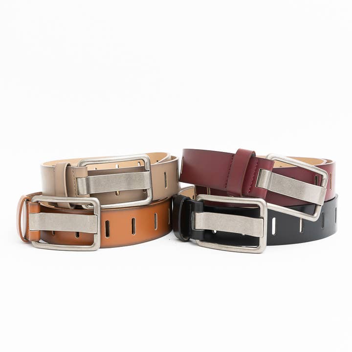 Leto Accessories - Wholesale Belt - Women's - Rectangle Buckle Slit Notch Leather Belt