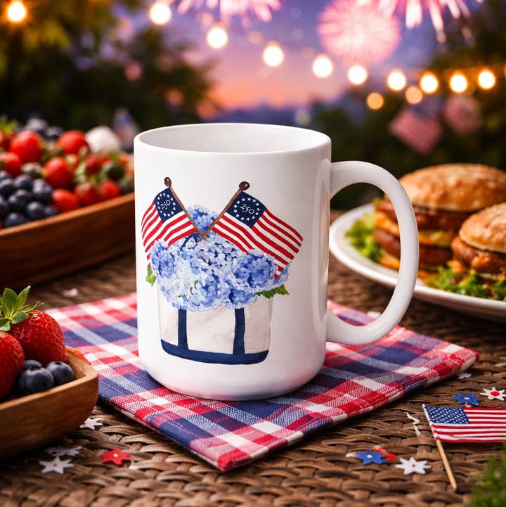 The Muddy Dog - Wholesale Coffee Mug - Freedom250® Patriotic Tote July 4 Ceramic Mug2