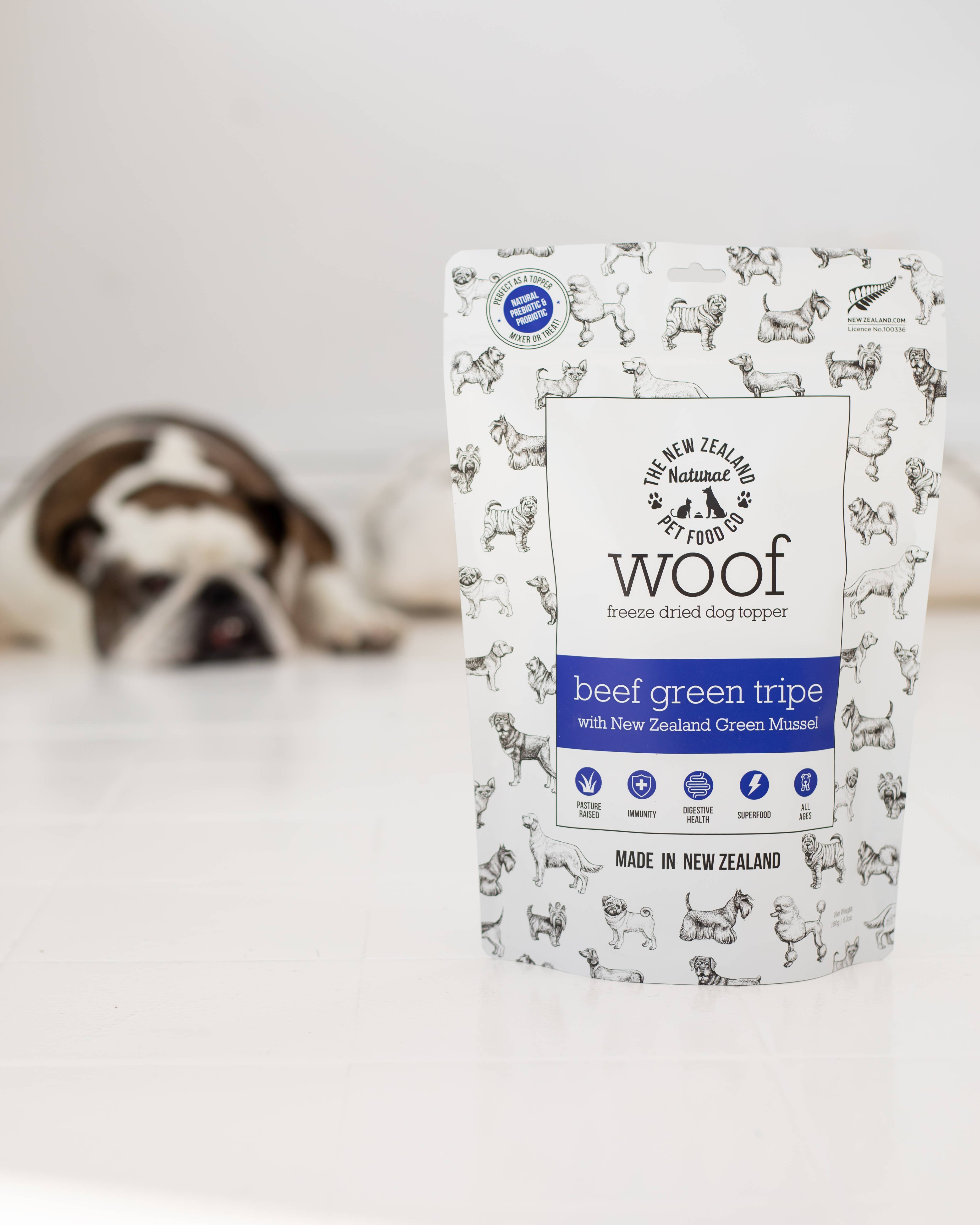 The New Zealand Natural Pet Food Co - Wholesale Pet Treats - Dog - Woof Beef Green Tripe Topper 6.3oz4