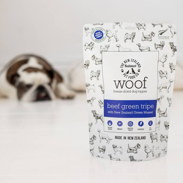 The New Zealand Natural Pet Food Co - Wholesale Pet Treats - Dog - Woof Beef Green Tripe Topper 6.3oz4