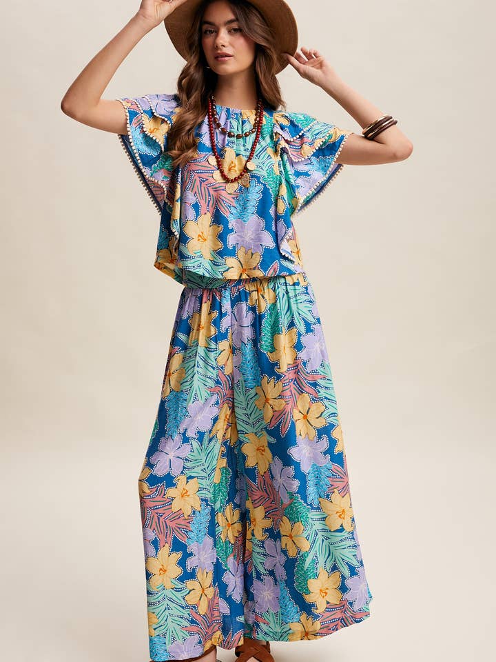 Ensemble deux pièces avec haut imprimé floral et pantalon large LSET166 pour la vente par Listicle