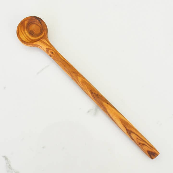 Olive Wood Long Handle Spoon - Punch/Cocktails/Ice Tea -8" for wholesale by Naturally Med Inc.