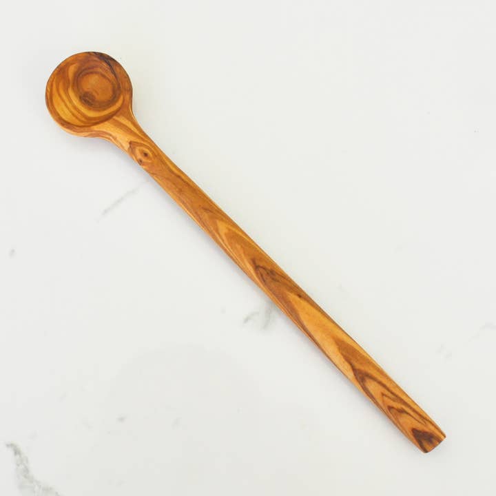 Olive Wood Long Handle Spoon - Punch/Cocktails/Ice Tea -8" for wholesale by Naturally Med Inc.