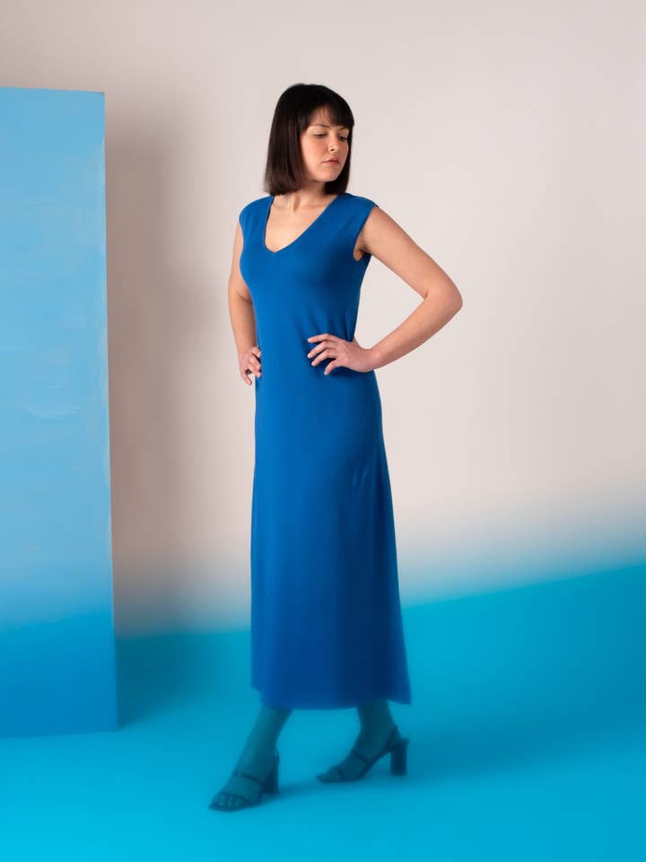 Minimalism blue Egyptian cotton dress for wholesale by Magical Crisálida