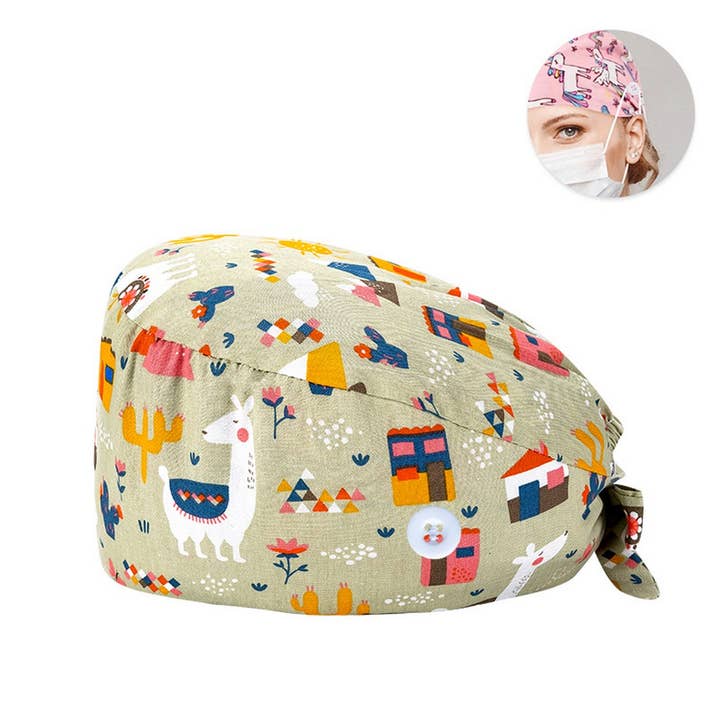 ACCITY - Wholesale Ponytail Cap - Women's - PRINTED SURGICAL CAP SCRUB CAP COTTON NURSE CAP_CWAH3378