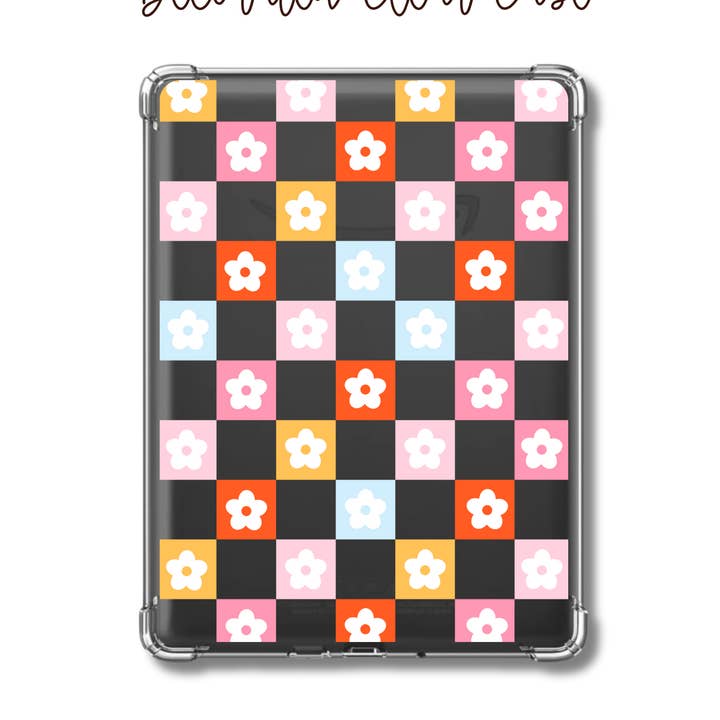 Checkered Flowers - E-Reader Decorated Clear Case for wholesale by Lovely Avenue