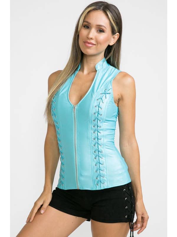 Lydia USA - Wholesale Blouse - Women's - Front Lace Up Back Cut Out Pleather Plus Top11