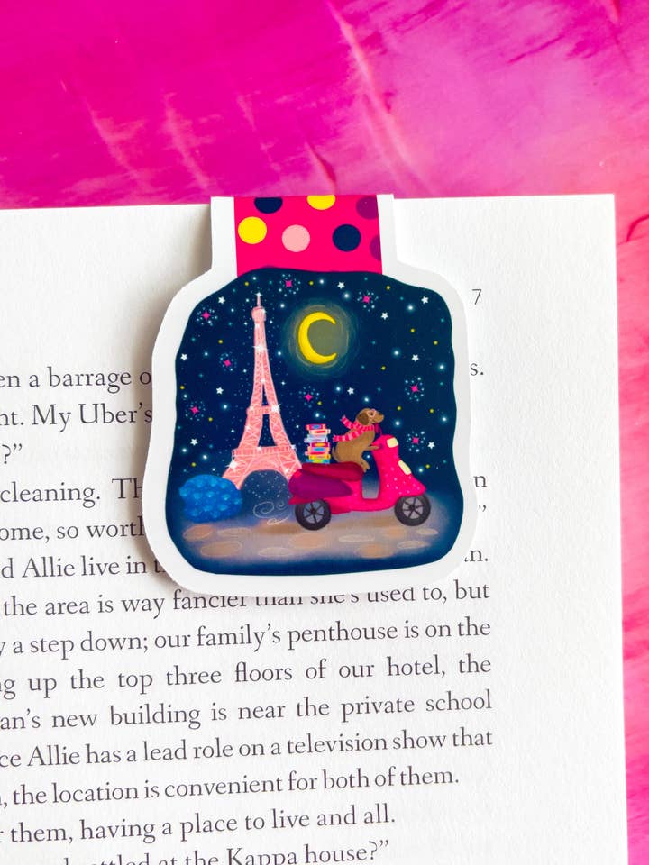 Paris Dog with Books Magnetic Bookmark for wholesale by Emily Cromwell Designs